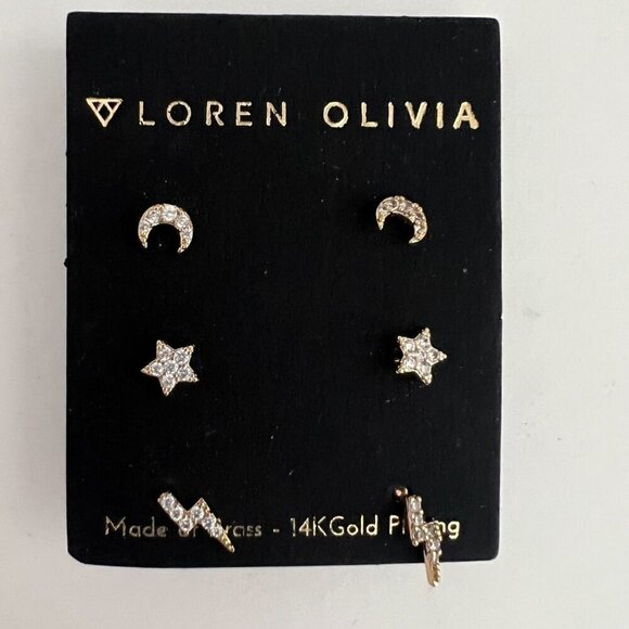 Nordstrom 14K Gold Plated Celestial Earrings Lightning Moon Star - Picture 4 of 6